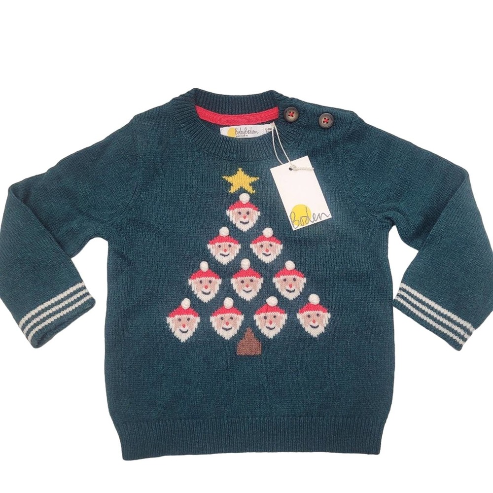 Baby Boden NWT Wool blend Santa Tree sweater size 12-18 mons dark green
